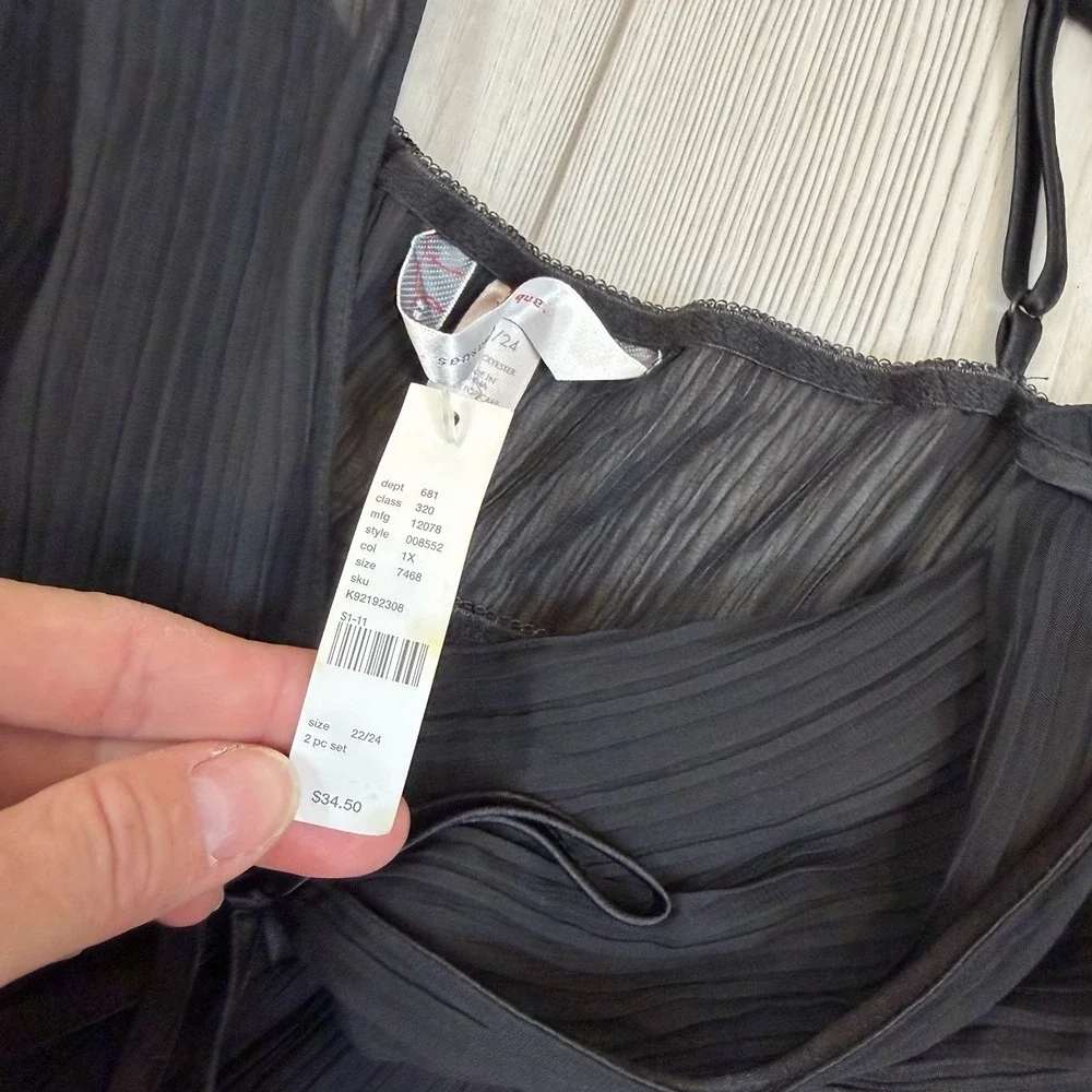 NWT Cacique Black Sheer‎ Stretch Lace Cami Nighty Top 22/24 Sexy